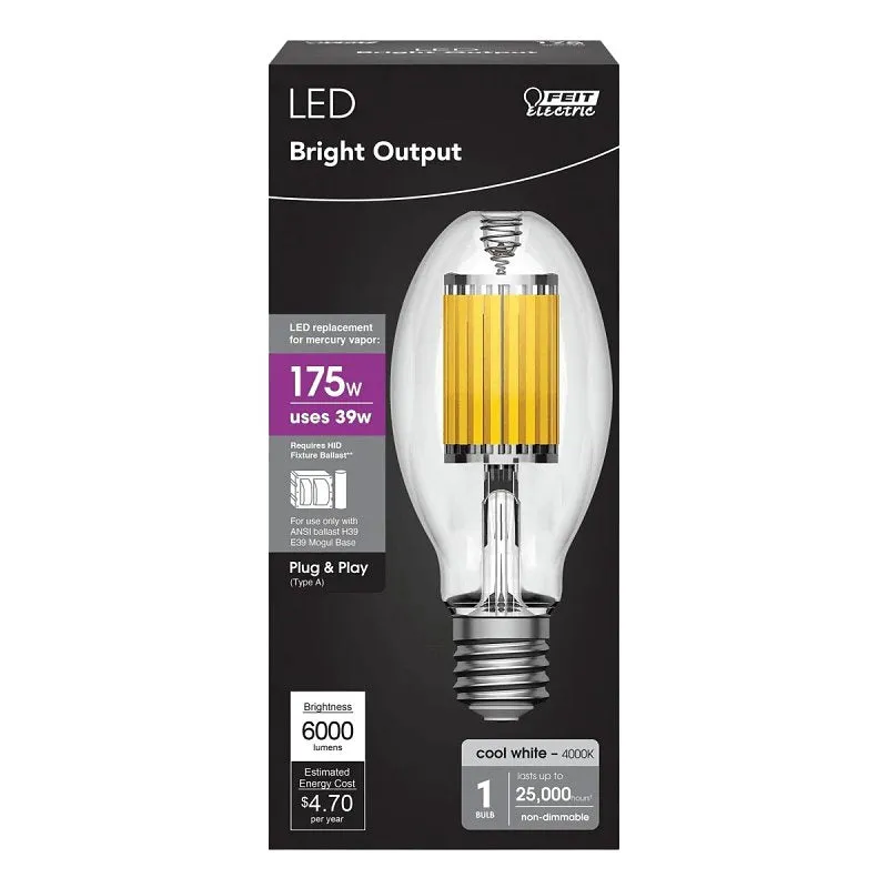 Feit Electric H39KB-175/LED/HDRP HID LED Light Bulb, Elliptical Dimpled, ED28 Lamp, 175 W Equivalent, Non-Dimmable (Pack of 4)