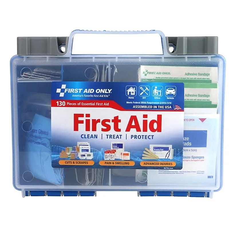 First Aid Only 91299 First Aid Kit, 130-Piece, Multi-Color, Includes: (25) 3/4 x 3 in Adhesive Plastic Bandages (Pack of 6)