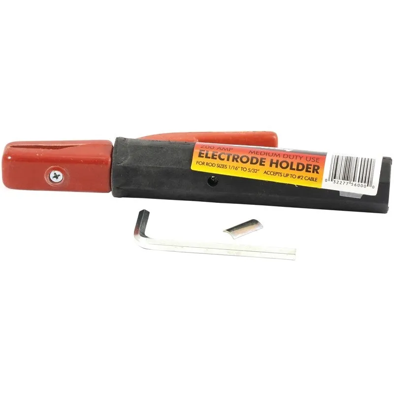 Forney 56000 Medium-Duty Electrode Holder, 5/32 in Max Electrode Size, #2 Cable Connection, 200 A, Insulated, Brass