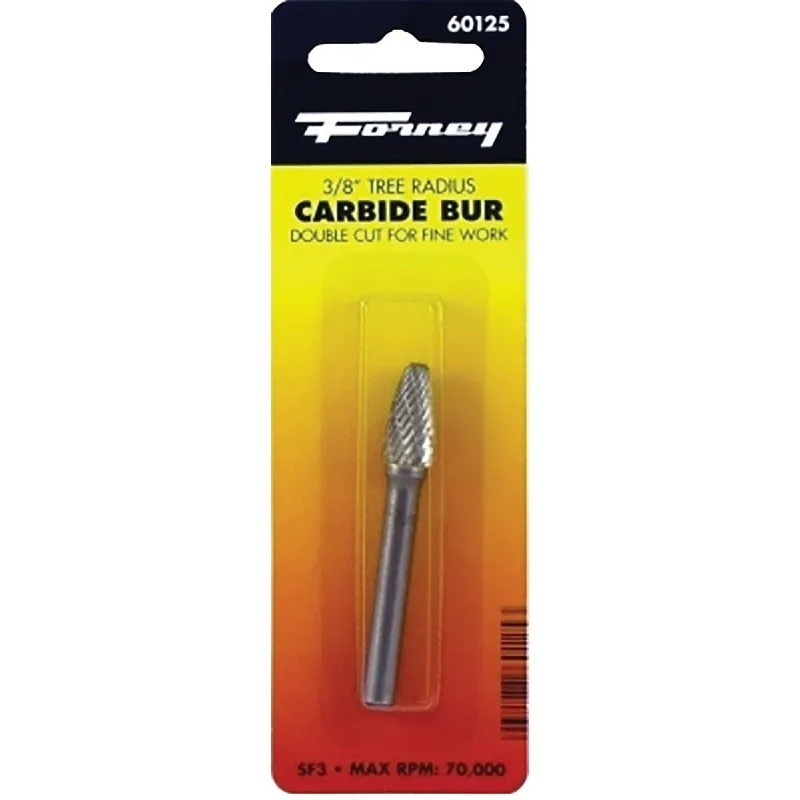Forney 60125 Burr, 3/8 in Dia Cutting, 1/4 in Shank, Tree Radius Shank, Tungsten Carbide Cutting Edge