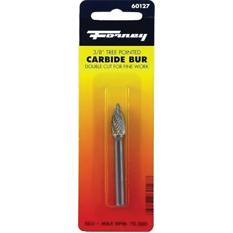 Forney 60127 Burr, 3/8 in Dia Cutting, 1/4 in Shank, Tree Pointed Shank, Tungsten Carbide Cutting Edge