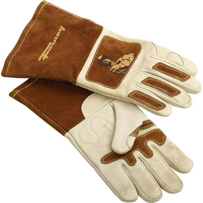 ForneyHide 53410 Welding Gloves, Men’s, L, 12-5/8 in L, Gauntlet Cuff, Brown/White, Reinforced Crotch Thumb
