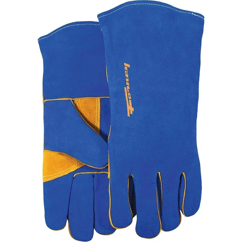 ForneyHide 53422 Welding Gloves, Men’s, L, 13-1/2 in L, Gauntlet Cuff, Leather Palm, Blue, Reinforced Crotch Thumb