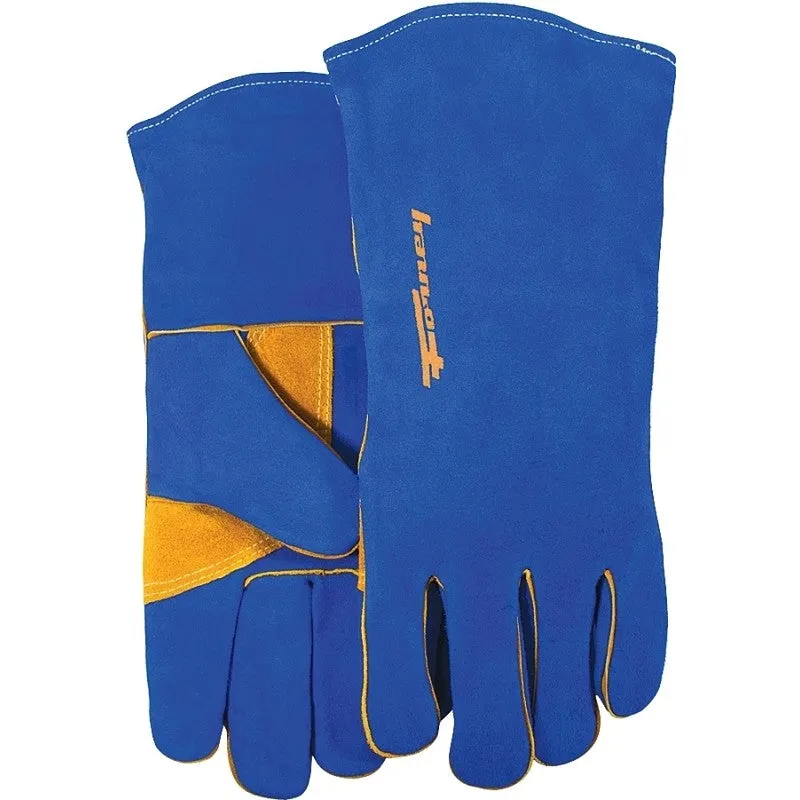 ForneyHide 53423 Welding Gloves, Men’s, XL, Gauntlet Cuff, Leather Palm, Blue, Reinforced Crotch Thumb, Leather Back