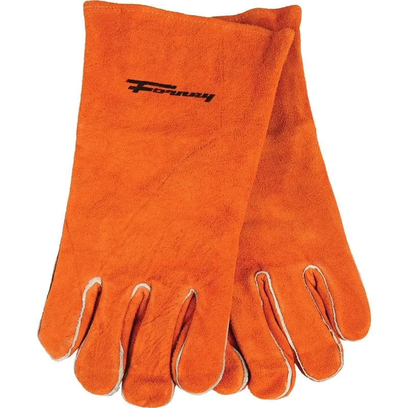 ForneyHide 53432 Welding Gloves, Men’s, XL, Gauntlet Cuff, Leather Palm, Brown, Wing Thumb, Leather Back
