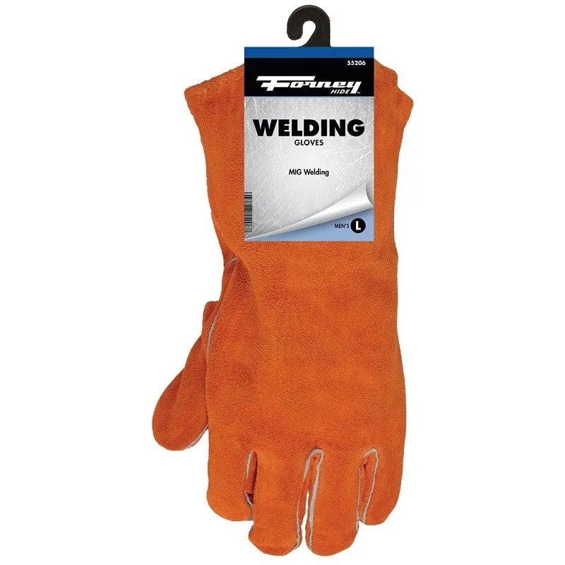 ForneyHide 55206 Welding Gloves, Men’s, L, Gauntlet Cuff, Leather Palm, Orange, Wing Thumb, Leather Back