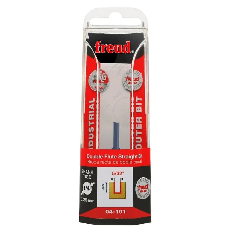 Freud 04-101 Double Flute Straight Bit, 5/32 in Dia Cutter, 5/8 in L Cutting, 1-1/2 in OAL, 1/4 in Dia Shank, 2-Cutter