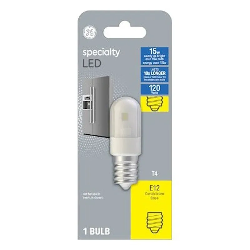 GE 13370 LED Bulb, T4 Lamp, 15 W Equivalent, Candelabra Lamp Base, Clear, Warm White Light, 3000 K Color Temp (Pack of 4)