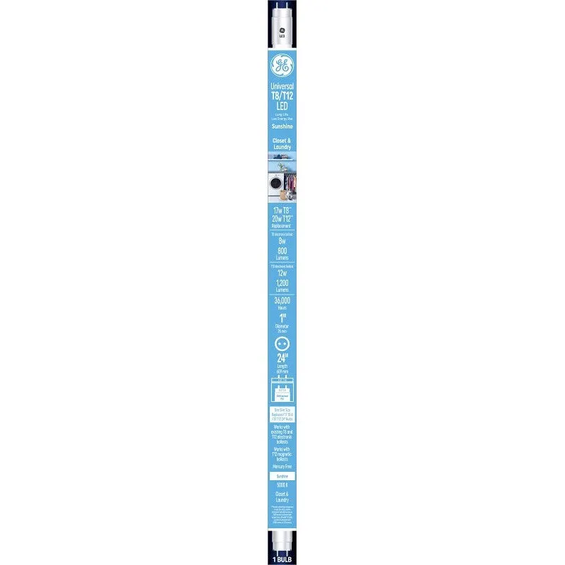 GE 37156 LED Tube Light Bulb, Specialty, T8 Lamp, Bi-Pin Lamp Base, Clear, Daylight Light, 5000 K Color Temp (Pack of 6)