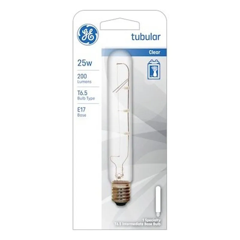 GE 44727 Light Bulb, 25 W, T6.5 Lamp, E17 Intermediate Lamp Base, 200 Lumens, 2500 K Color Temp (Pack of 6)