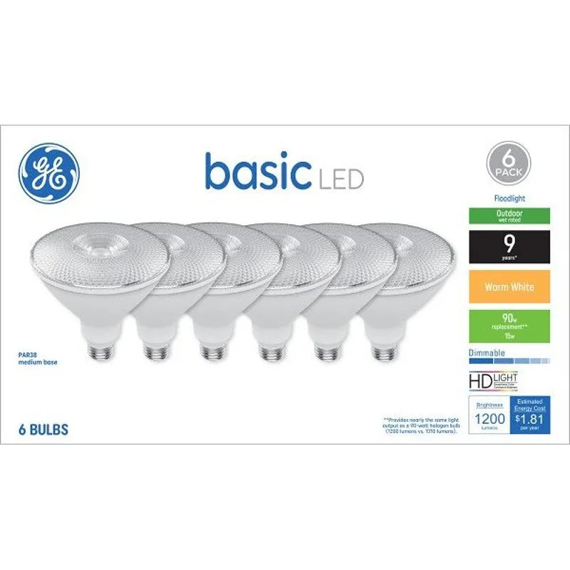 GE 46993 LED Light Bulb, Spot and Flood, PAR38 Lamp, 90 W Equivalent, E26 Medium Screw-In Lamp Base, Yes, Opaque