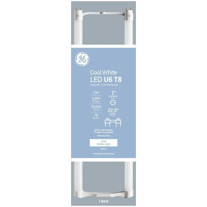 GE 93095867 LED Tube Light Bulb, Specialty, T8 Lamp, Bi-Pin Lamp Base, Clear, Cool White Light, 4000 K Color Temp (Pack of 6)