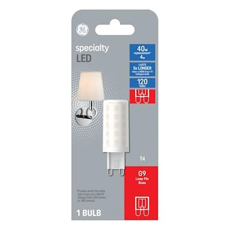GE 93129001 LED Bulb, T4 Lamp, G9 Lamp Base, 3000 K Color Temp (Pack of 4)