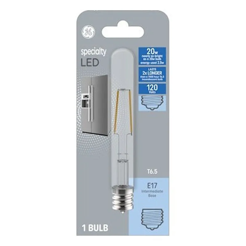 GE 93129007 LED Specialty Blub, T6.5 Lamp, 20 W Equivalent, E17 Intermediate Lamp Base, Non-Dimmable, Clear (Pack of 4)