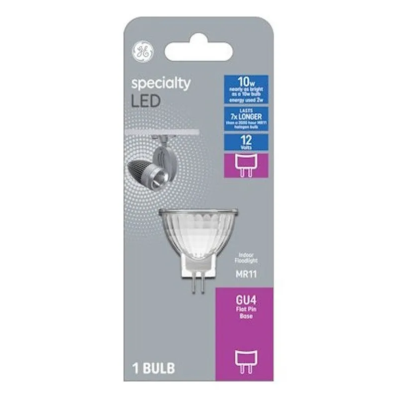 GE 93129013 LED Bulb, MR11 Lamp, 10 W Equivalent, GU4 Lamp Base, 3000 K Color Temp (Pack of 4)