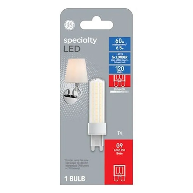 GE 93129028 LED Bulb, Specialty, T4 Lamp, G9 Lamp Base, Dimmable, Soft White Light, 3000 K Color Temp (Pack of 4)