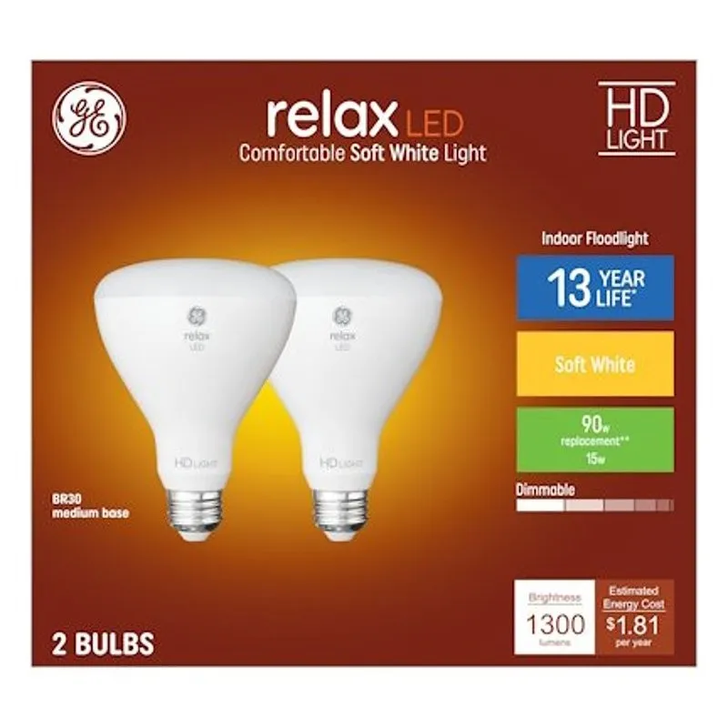 GE 93129076 Reflector LED Bulb, BR30 Lamp, 90 W Equivalent, E26/24 Medium Lamp Base, Dimmable, Soft White Light