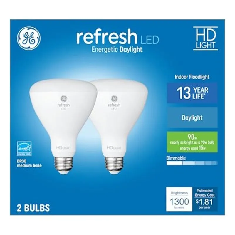 GE 93129077 Reflector LED Bulb, BR30 Lamp, 90 W Equivalent, E26/24 Medium Lamp Base, Dimmable, Daylight Light