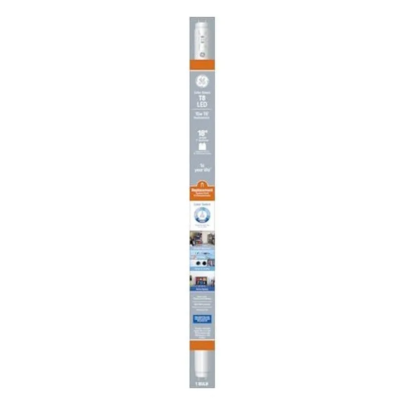 GE 93129782 Color Select LED Light Bulb, T8 Lamp, Medium Bi-Pin Lamp Base, Frost, Cool White/Daylight/Sunshine Light