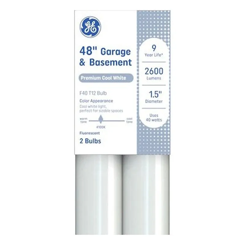 GE 93130676 Tube Light Bulb, 40 W, T12 Linear Lamp, G13 Bi-Pin Lamp Base, 2900 Lumens, 4100 K Color Temp, Cool White (Pack of 9)