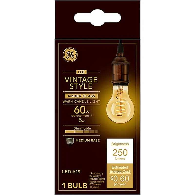 GE Industrial Solutions 36505 LED Bulb, General Purpose, A19 Lamp, E26 Lamp Base, Dimmable, Amber, Warm White Light
