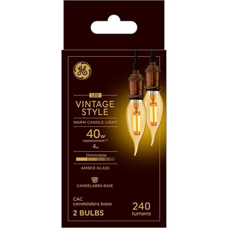 GE Industrial Solutions 42149 LED Bulb, Decorative, CAC Lamp, 40 W Equivalent, E12 Lamp Base, Dimmable, Amber