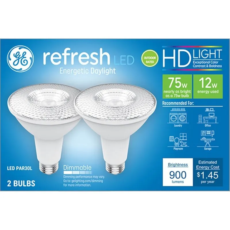 GE Industrial Solutions 43098 LED Bulb, Flood/Spotlight, 900 Lumens, 12 W, PAR30L Lamp, 75 W Equivalent, E26 Lamp Base