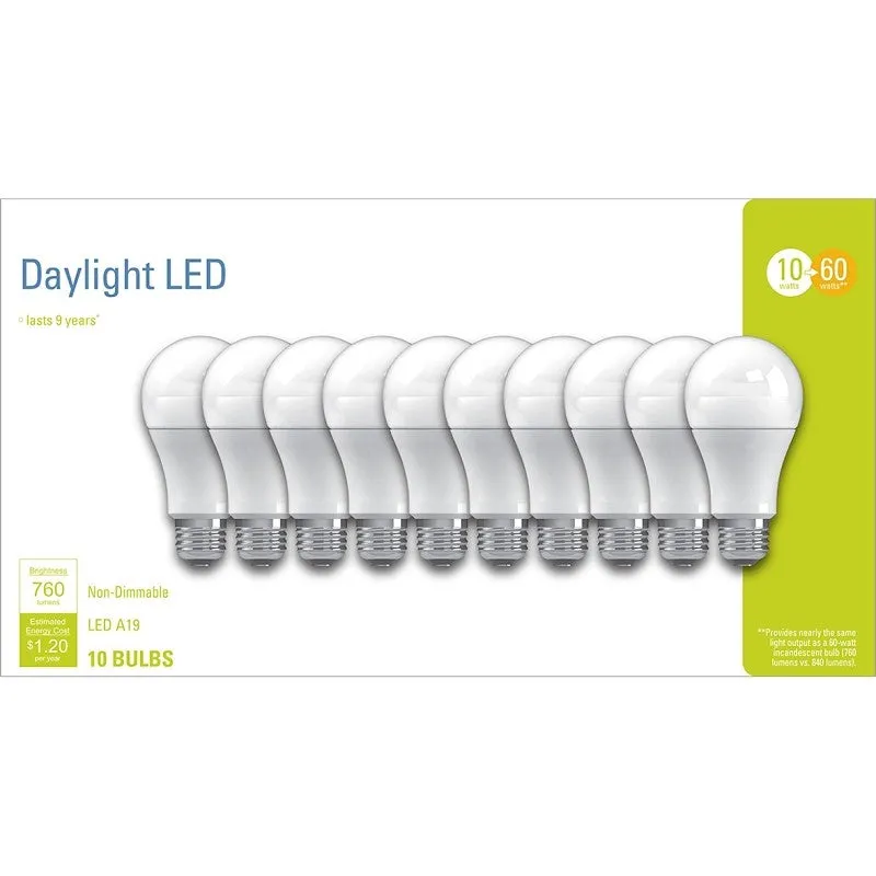 GE Industrial Solutions 93098308 LED Bulb, 760 Lumens, 10 W, A19 Lamp, 60 W Equivalent, E26 Lamp Base