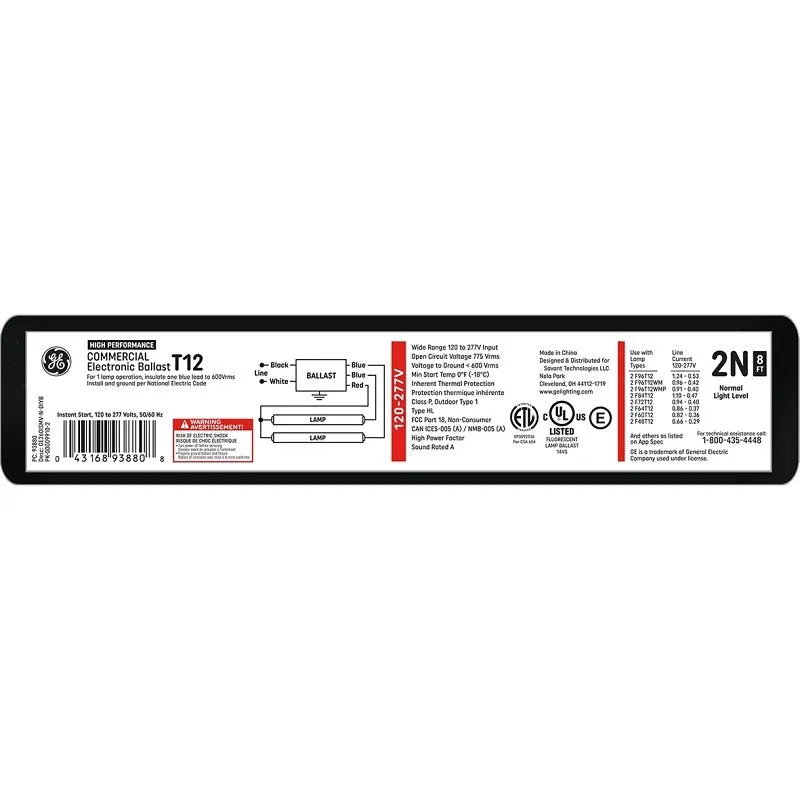 GE Industrial Solutions ProLine Series 93880 Electronic Ballast, 9.5 in L x 1.7 in W x 1.18 in H Dimensions, Parallel