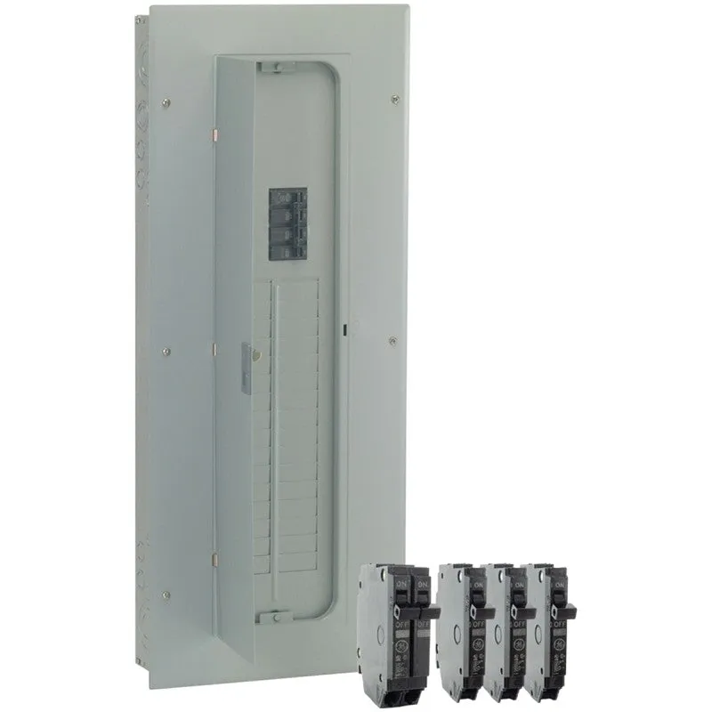 GE TM3220CCUB2K Load Center, 2 -Pole, 200 A, 32 -Space, 40 -Circuit, Main Breaker, NEMA 1 Enclosure, Gray