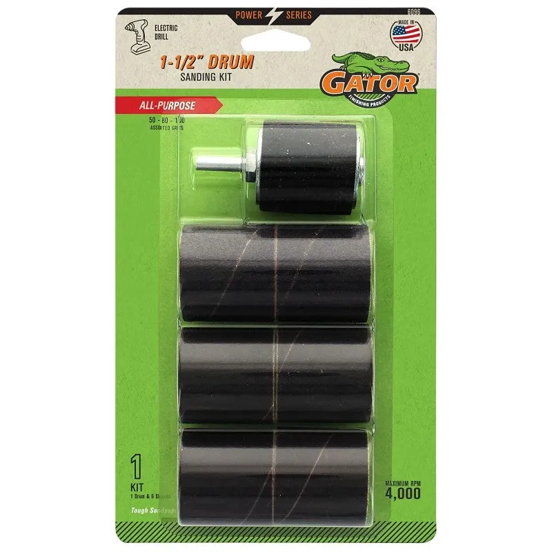 Gator 6096 Series Drum Sander Kit, 1-1/2 in Dia Drum, 1-1/2 in L Drum, Aluminum Oxide Abrasive, 1-1/2 in L Drum