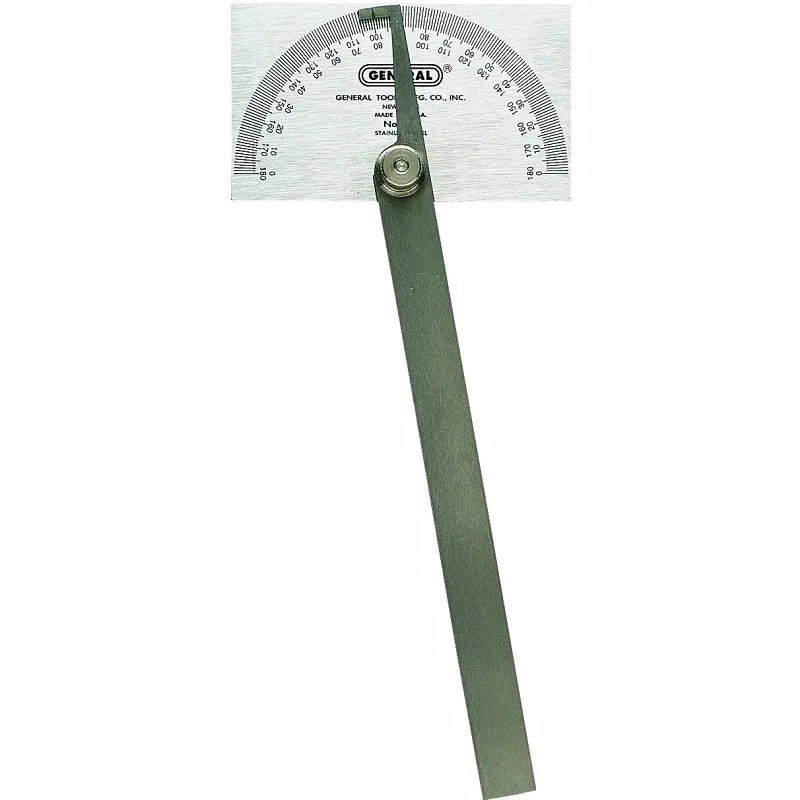 General 17 Square Head Protractor, 0 to 180 deg, Stainless Steel, Silver