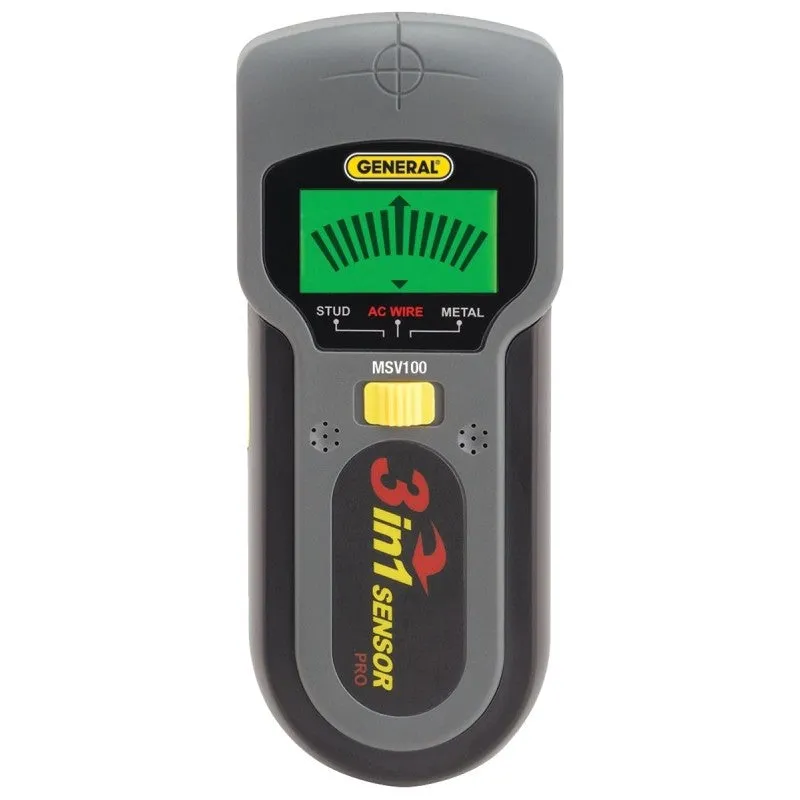 General MSV100 Stud/Voltage/Metal Detector, 9 V Battery, 1-1/2 in Detection, Detectable Material: Copper/Iron/Wood