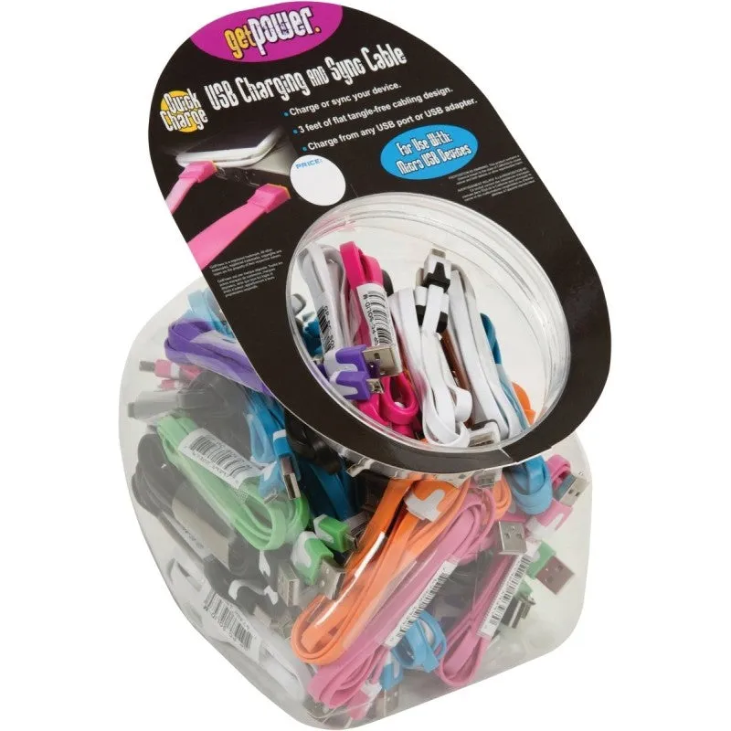 GetPower CWP-USBBOWL-MUC Charging and Sync Cable, Micro-USB, Assorted, 3 ft L