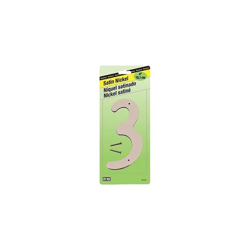 HY-KO SN-40/3 House Number, Character: 3, 4 in H Character, Nickel Character, Zinc (Pack of 10)