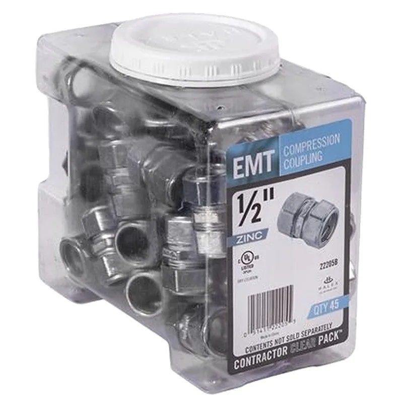 Halex 22205B Coupling, 1/2 in Compression, Zinc, 45/BX