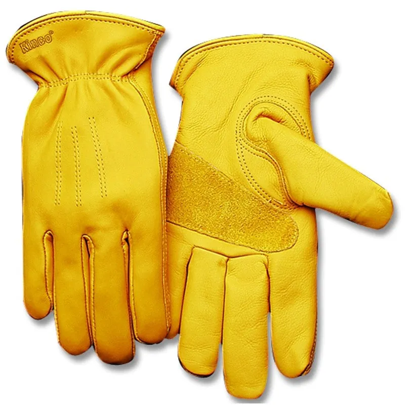 Heatkeep 198HK-M Premium-Grade Driver Gloves, Men’s, M, 11 in L, Keystone Thumb, Easy-On Cuff, Cowhide Leather, Gold