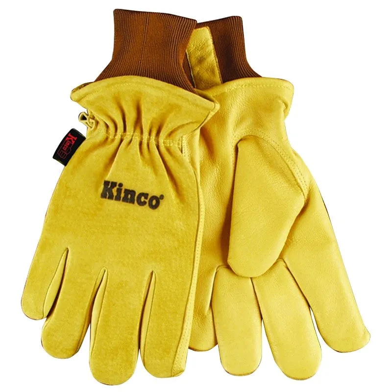 Heatkeep 94HK-M Protective Gloves, Men’s, M, 13 in L, Keystone Thumb, Knit Wrist Cuff, Pigskin Leather, Gold