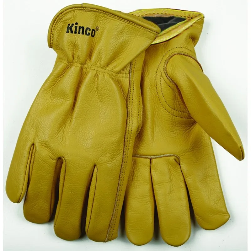 Heatkeep 98RL-M Driver Gloves, Men’s, M, 10-1/2 in L, Keystone Thumb, Easy-On Cuff, Cowhide Leather, Gold
