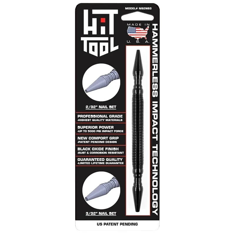 Hit Tool NS2NS3 Hammerless Combination Nail Set, 2/32, 3/32 in Tip, 7 in L, Steel, Black-Oxide