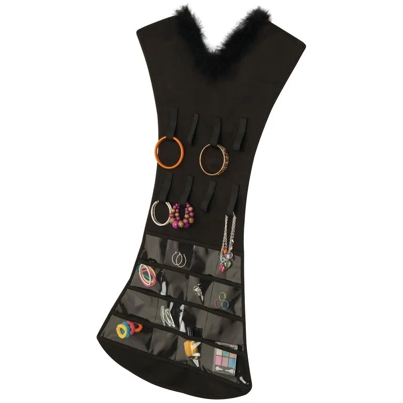 Honey-Can-Do SFT-03618 Jewelry Dress with Fur, 20.08 in W, 34-21/32 in H, Fabric, Black (Pack of 12)