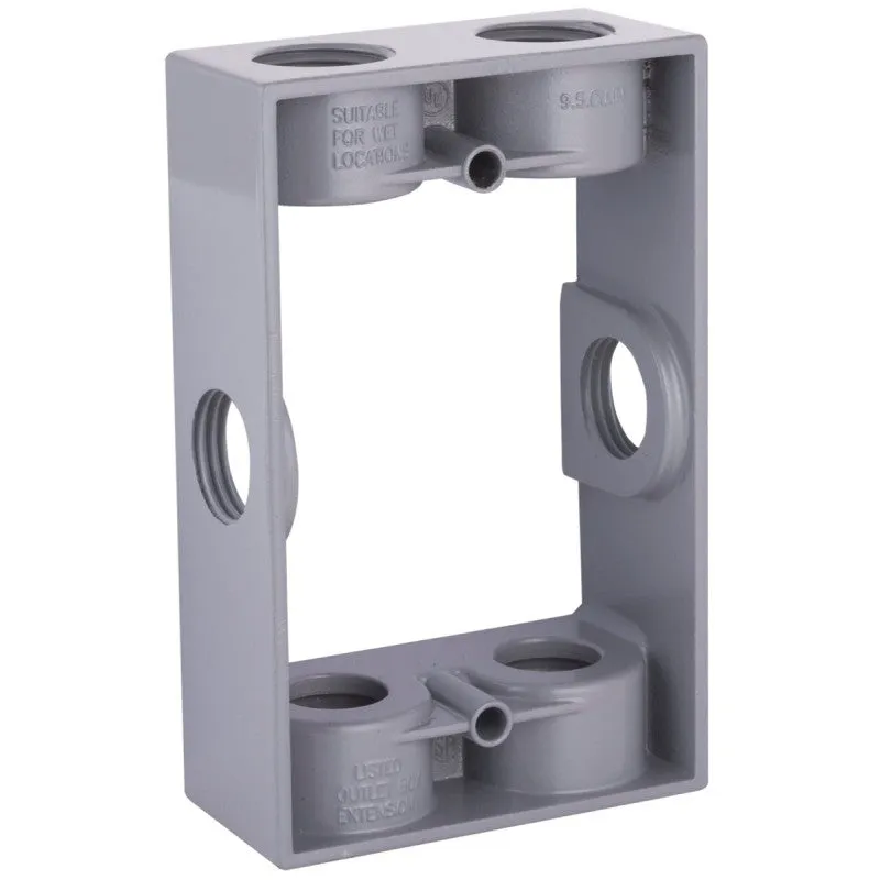 Hubbell 5400-5 Extension Adapter with Lug, 5-1/4 in L, 3-1/2 in W, 1-Gang, 6-Knockout, Die-Cast Aluminum, Gray
