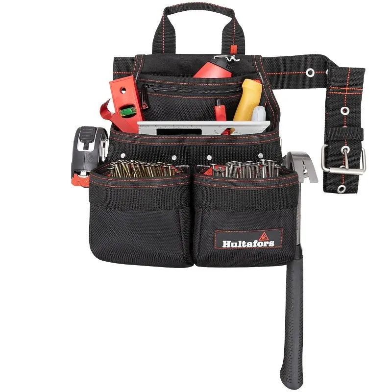 Hultafors HT5663 Framer’s Nail and Tool Bag, 24 in D, 9 -Pocket, Polyester, Black/Red