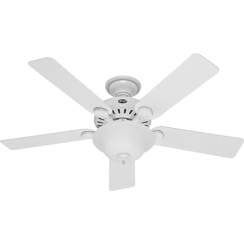 Hunter 53251/28722 Ceiling Fan, 5203 cfm Air, 5-Blade, Beech/White Blade, 52 in Sweep, 3-Speed, With Lights: Yes