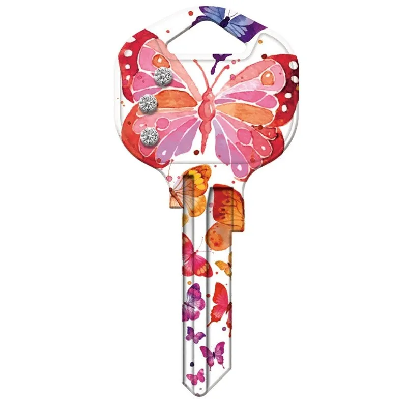Hy-Ko 15005KW1-BFBL Key Blank, Butterfly Bling, Brass, Nickel-Plated, For: Kwikset KW1 Keyways, KW1 Key Number (Pack of 5)