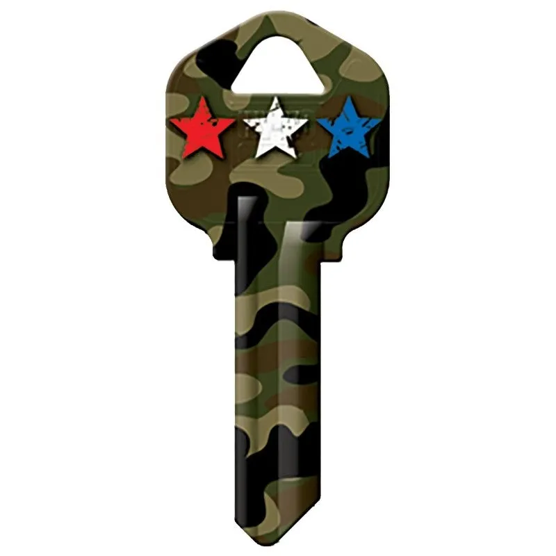 Hy-Ko 16005KW1-15 Key Blank, Camo Stars, Brass, Nickel, For: Kwikset KW1 Keyways, KW1-15 Key Number (Pack of 5)
