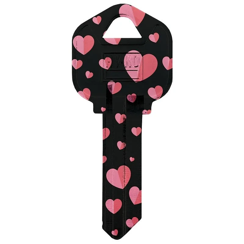 Hy-Ko 16010KW1-30 Key Blank, Black/Pink Heart, Brass, Nickel-Plated, For: Kwikset KW1 Keyways, KW1 Key Number (Pack of 10)