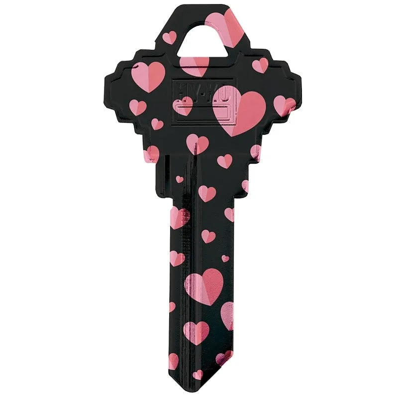 Hy-Ko 16010SC1-30 Key Blank, Black/Pink Heart, Brass, For: Schlage SC1 Keyways, SC1 Key Number (Pack of 10)