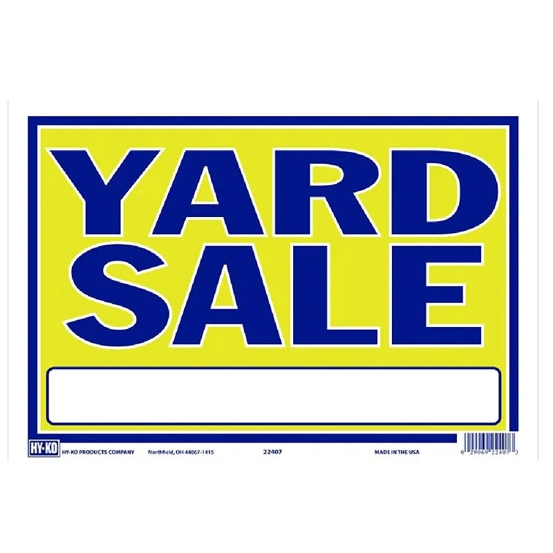 Hy-Ko 22407 Neon Sign, YARD SALE, Blue Legend, Yellow Background, Plastic, 9 in H x 13 in W Dimensions (Pack of 10)