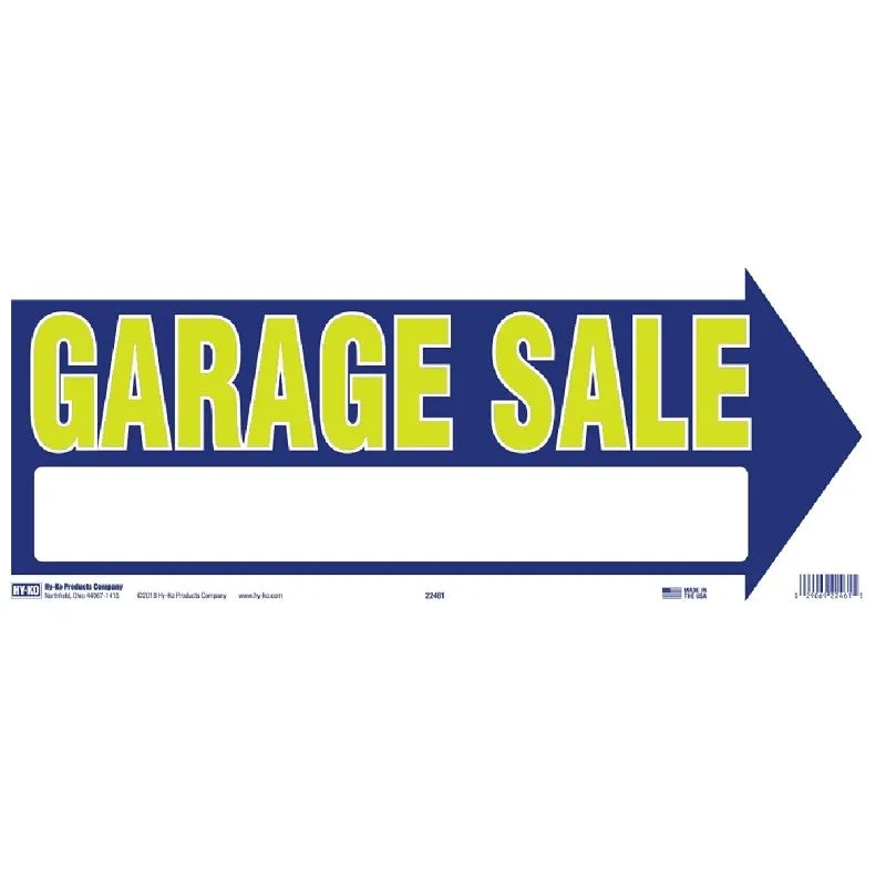 Hy-Ko 22461 Neon Directional Sign, GARAGE SALE (Arrow), Yellow Legend, Blue Background, Corrugated Plastic (Pack of 5)